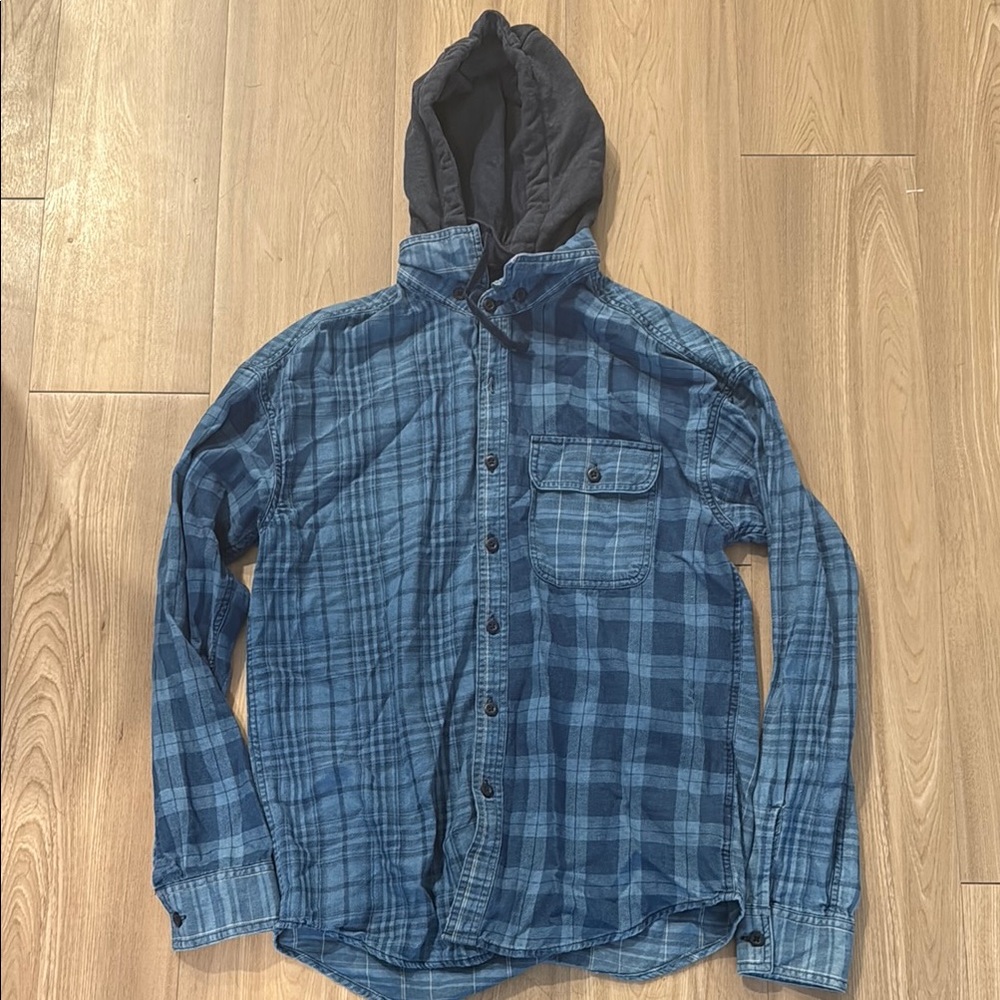 American Eagle Outfitters Dark Blue Hooded Flannel